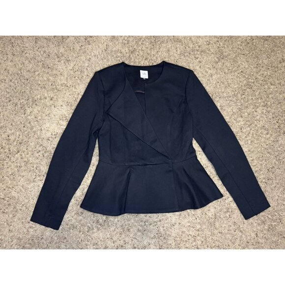 CABI Agency Blazer Jacket Black Snap Button Peplum Ponte Knit Career Office Sz 6 - Picture 3 of 12
